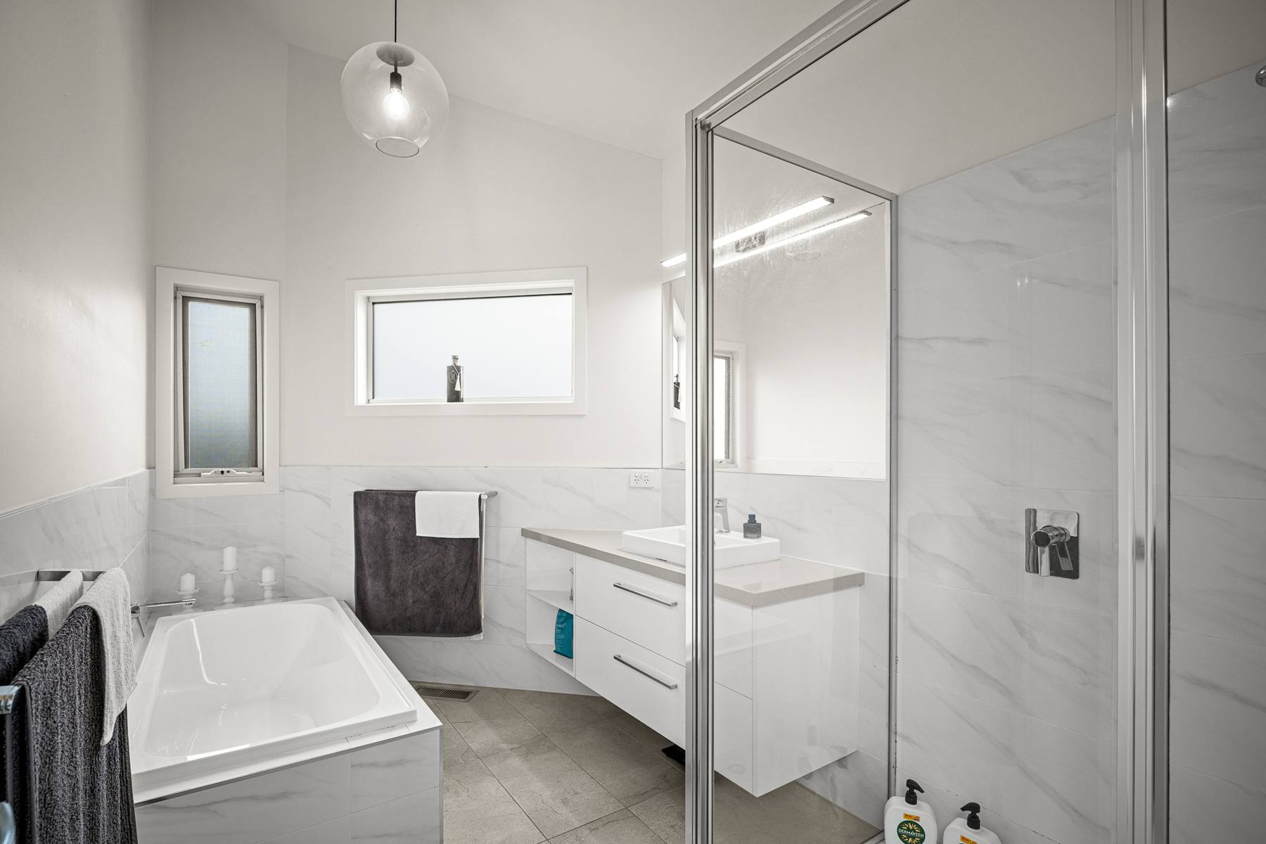 Modern bathroom with glass shower